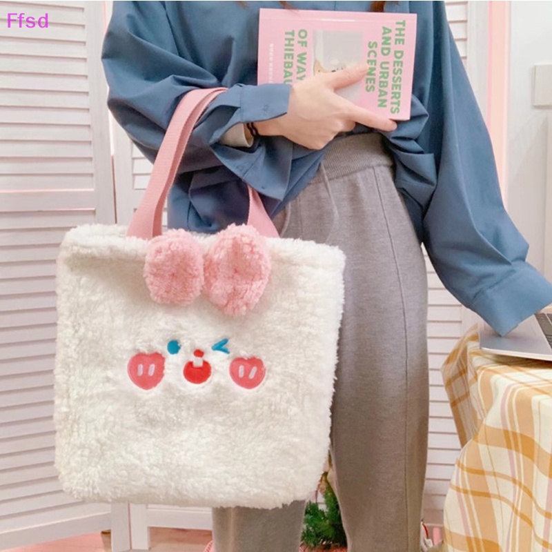 {Ffsd} Túi Xách Tote Đeo Vai Phủ Lông Xù Hình Thỏ / Gấu Hoạt Hình Đơn Giản Sức Chứa Lớn Cho Nữ * Bán Chạy