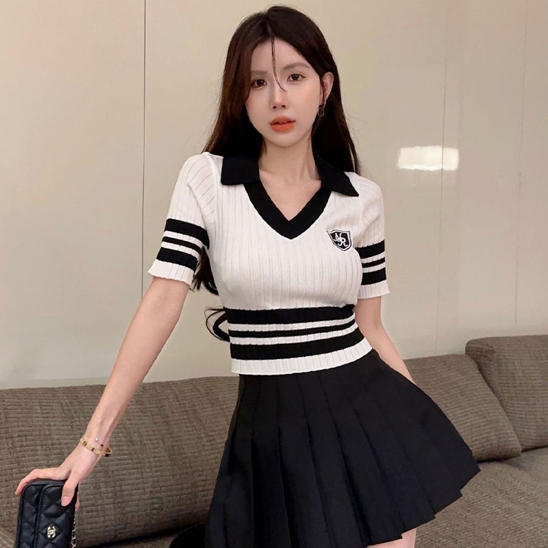 LIVE GREAT Áo polo Ngắn Tay Form Ôm Màu Sắc Thời Trang Mùa Hè Phong Cách Hàn Quốc Cho Nữ