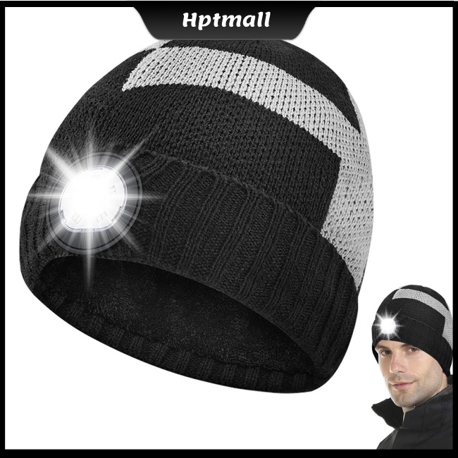 Mũ Beanie Dệt Kim Ấm Áp Có Đèn Led Màu Tương Phản Thời Trang Có Thể Sạc Lại Cho Hoạt Động Ngoài Trời