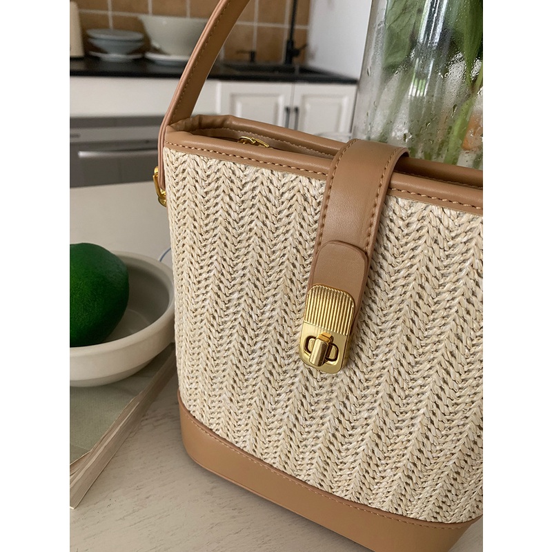 Túi Xách Bucket Đan Cói Thời Trang Hàn Quốc 2023 Cho Nữ