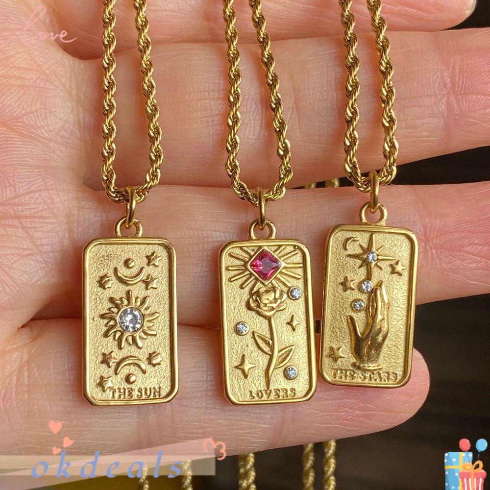 OKDEALS Vòng cổ Bài Tarot Bằng Thép Không Gỉ Mặt Trời Mặt Trăng Ngôi Sao May Mắn