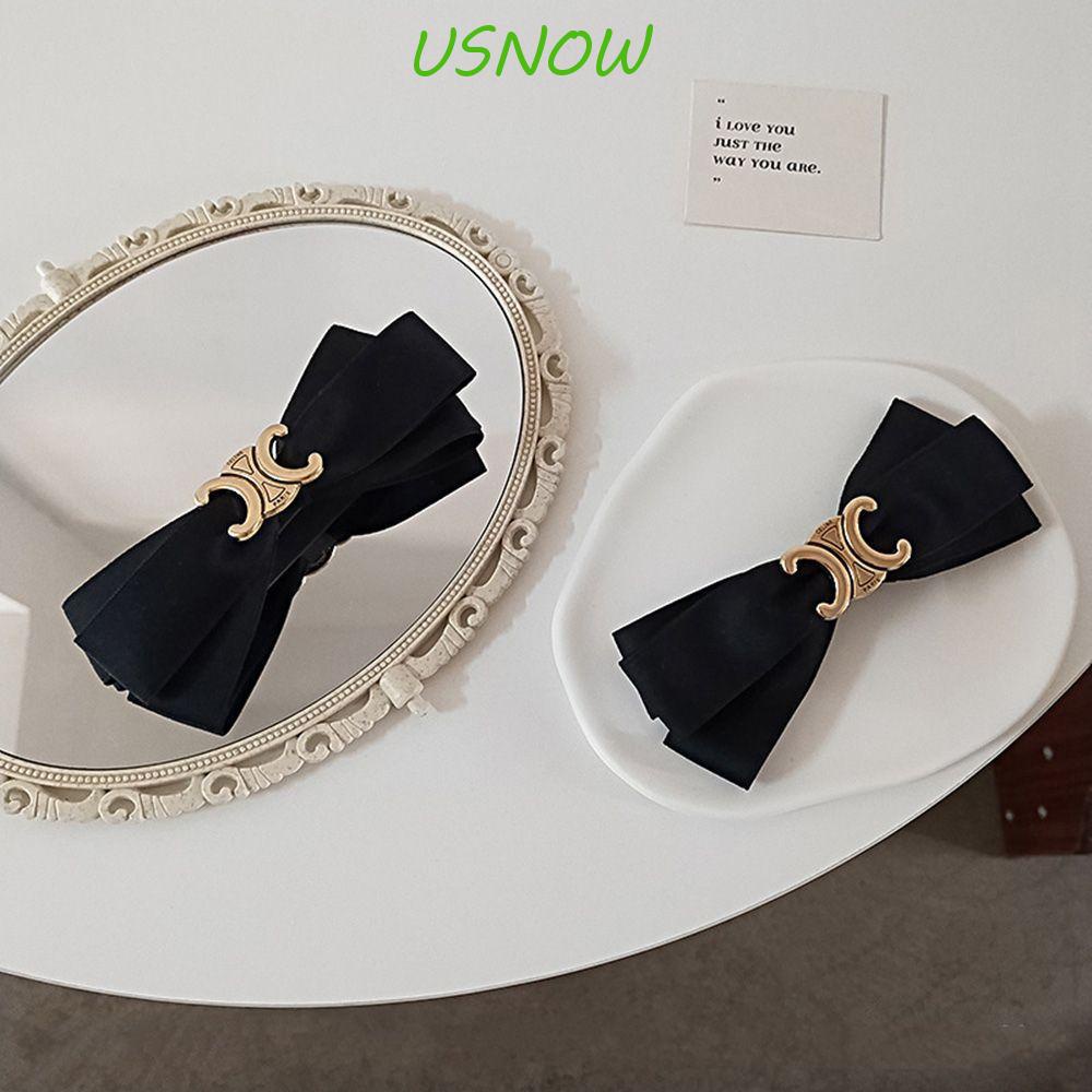 USNOW Kẹp Tóc Nơ Kim Loại Màu Đen Phong Cách Vintage Pháp