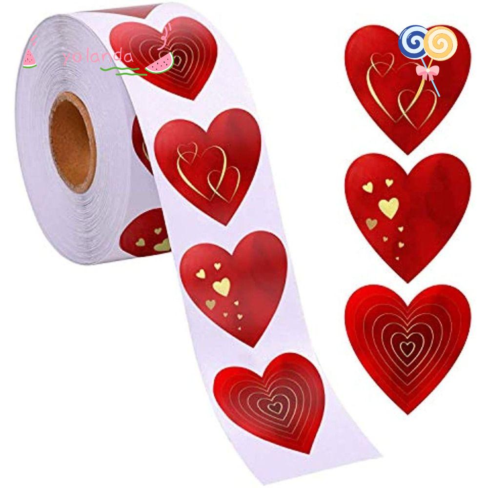 YOLA 1 Cuộn 500 Miếng Dán Tự Dính Hình Trái Tim Màu Đỏ 1.5in Trang Trí Tiệc