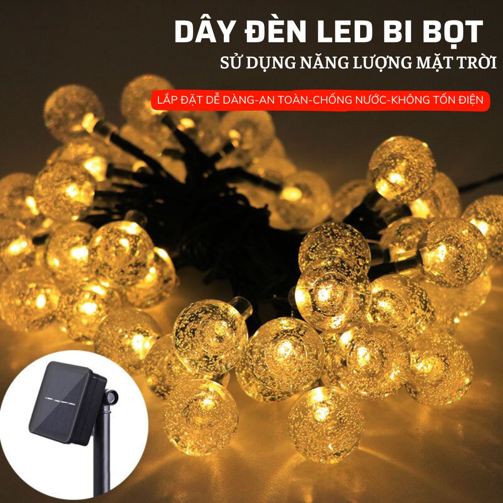 Dây đèn led năng lượng mặt trời crystal bubbels chống thấm nước trang trí sân vườn ngoài trời ban công không tốn điện