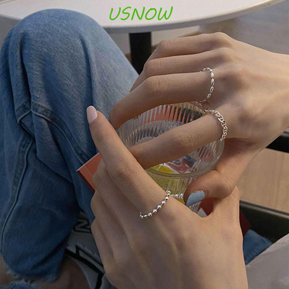 USNOW Nhẫn Mạ Bạc Đính Hạt Hình Hoa / Trái Tim / Hình Học Tùy Chỉnh Thời Trang Cho Nữ