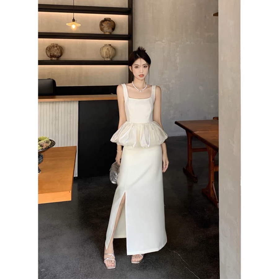 Set áo bí chân váy midi trắng 💖 KÈM ẢNH THẬT