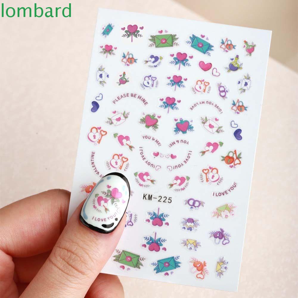 LOMBARD Miếng Dán Trang Trí Móng Tay Tự Dính Họa Tiết Valentine Thời Trang