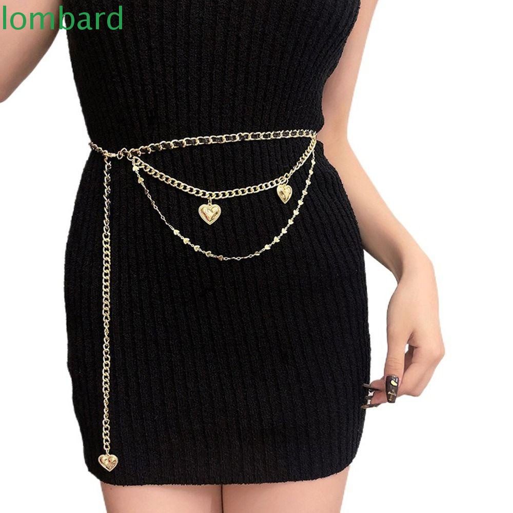 LOMBARD Thắt Lưng Dây Xích Dài Bằng Kim Loại Phong Cách Punk Cổ Điển Cho Nữ