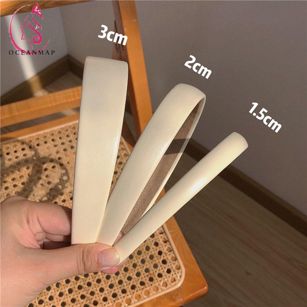 OCEANMAP Băng Đô Bằng Da PU Mỏng Màu Trắng Ngọt Ngào Đơn Giản Phong Cách Hàn Quốc Cho Nữ