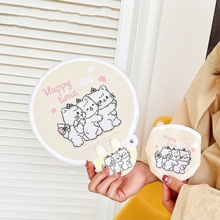 Quạt Gấp Mini Cầm Tay Hình Tròn Họa Tiết Hoạt Hình Dễ Thương