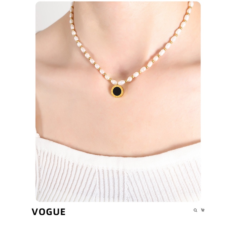 Vòng cổ Hai Mặt Bằng Thép Không Gỉ Mạ Vàng Đính Ngọc Trai Sang Trọng Phong Cách Dongdaemun