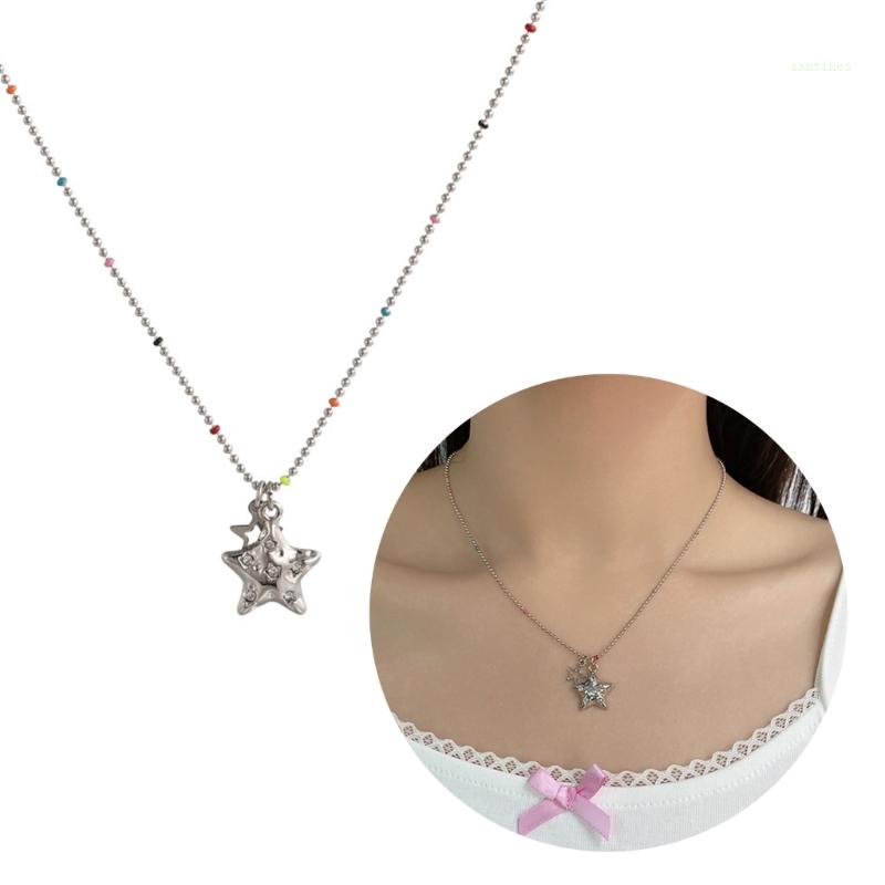 Vòng cổ Chuỗi Hạt Tròn Mặt Ngôi Sao Năm Cánh Phong Cách Hip Hop Đơn Giản