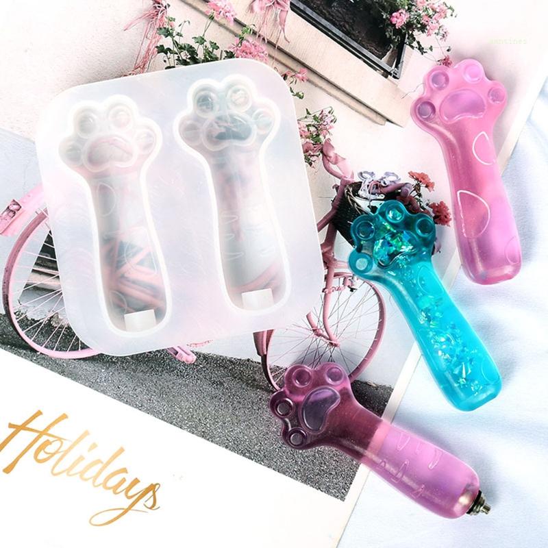 Khuôn Silicone Làm Móc Khóa / Gương Hình Dấu Chân Mèo DIY