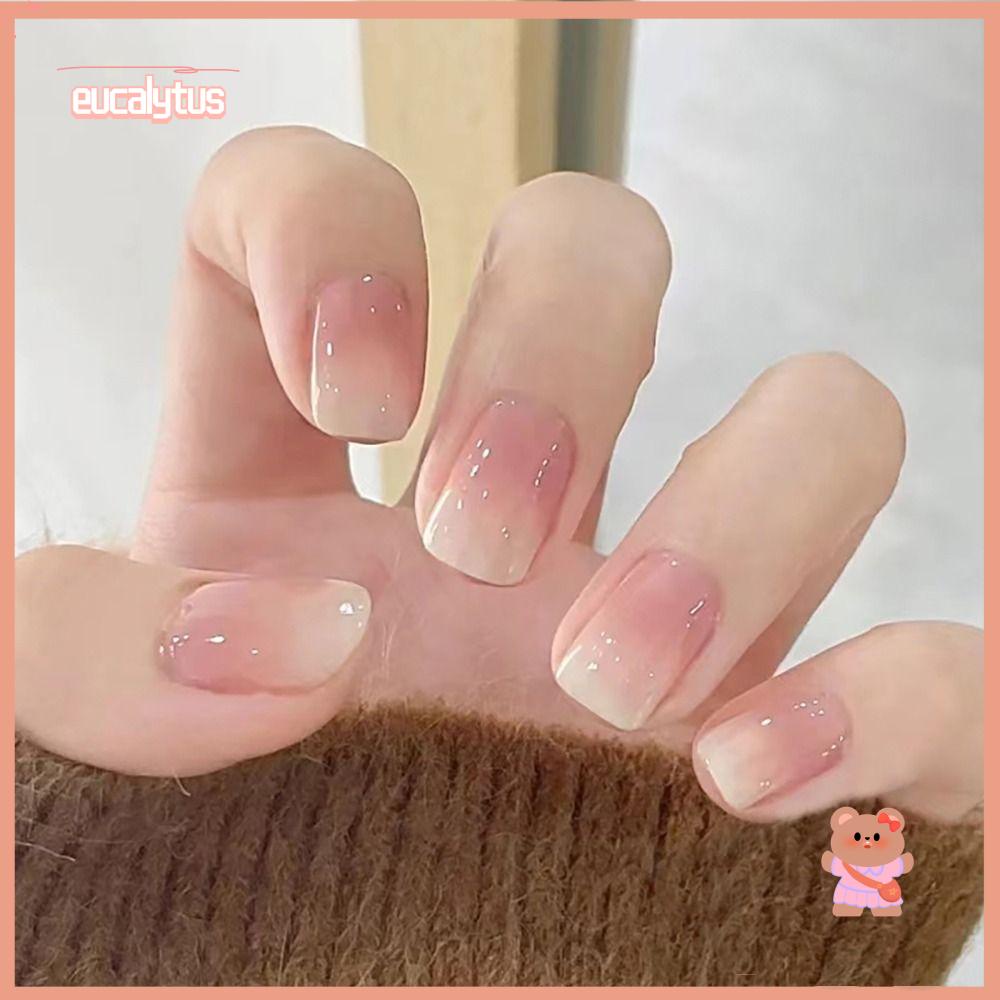EUTUS Bộ 24 Móng Tay Giả Ngắn Che Phủ Toàn Diện Tháo Rời Được Màu Gradient Bóng Phong Cách Pháp Dành Cho Bạn Nữ