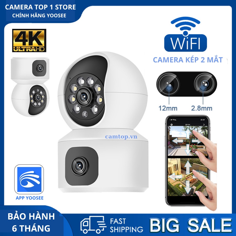 Camera Yoosee Wifi 2 Mắt giám sát Ngoài Trời Không Dây Ip66 Thông Minh chống nước an toàn AI - FHD 4.0mpx Siêu Nét