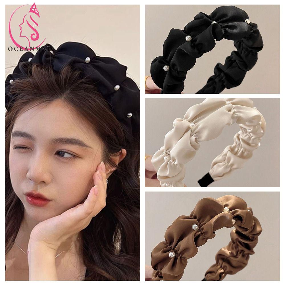 OCEANMAP Băng Đô Vải Satin Bản Rộng Màu Trơn Dễ Thương