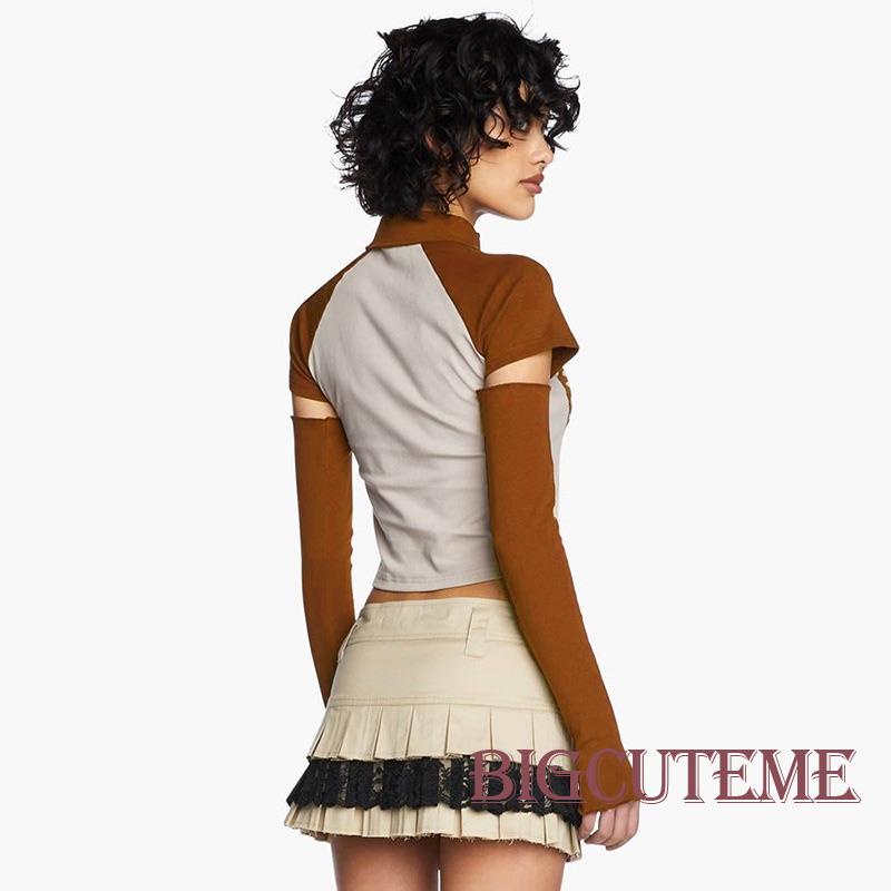 Áo Thun Crop Top Tay Ngắn 1 / 2 Nút Họa Tiết Yêu Tinh Cơ Bản Dành Cho Nữ Đi Tiệc Đường Phố