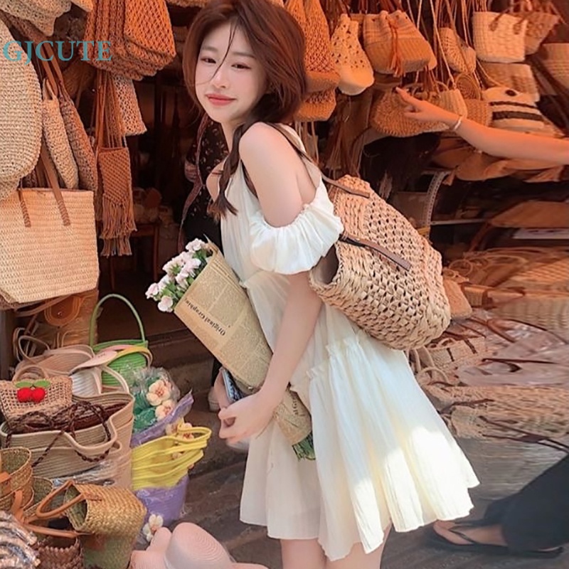 Đầm Trễ Vai Dáng Rộng Cột Dây Thời Trang Mùa Hè Dễ Thương Cho Bạn Gái