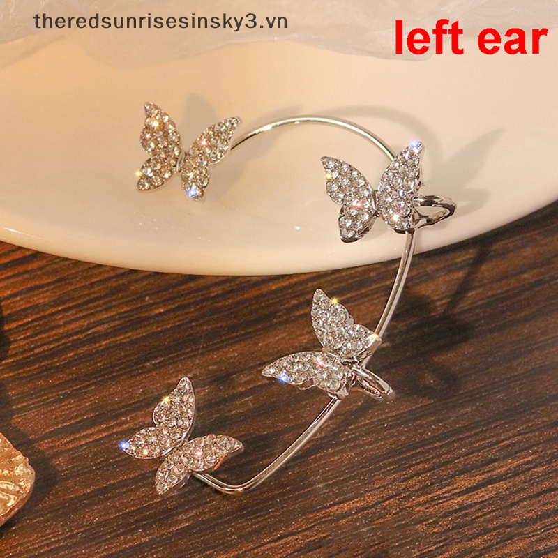 Khuyên Kẹp Vành Tai Hình Bướm Đính Đá Zircon Lấp Lánh Thời Trang Dự Tiệc