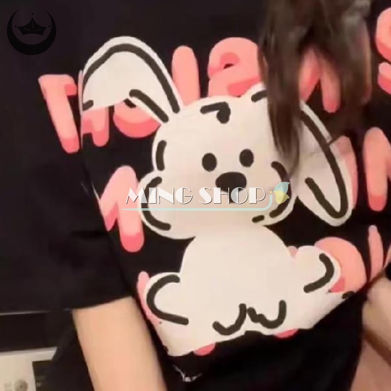 Áo Thun Tay Ngắn Cổ Tròn In Hình Thỏ Hoạt Hình Dành Cho Nữ