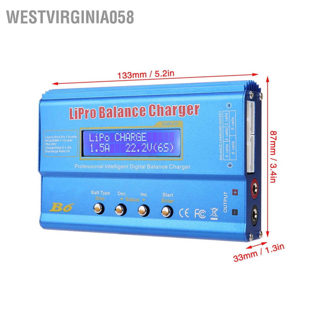 Westvirginia058 Bộ xả sạc cân bằng LCD kỹ thuật số B6 80W cho pin LLiPo NiMH RC