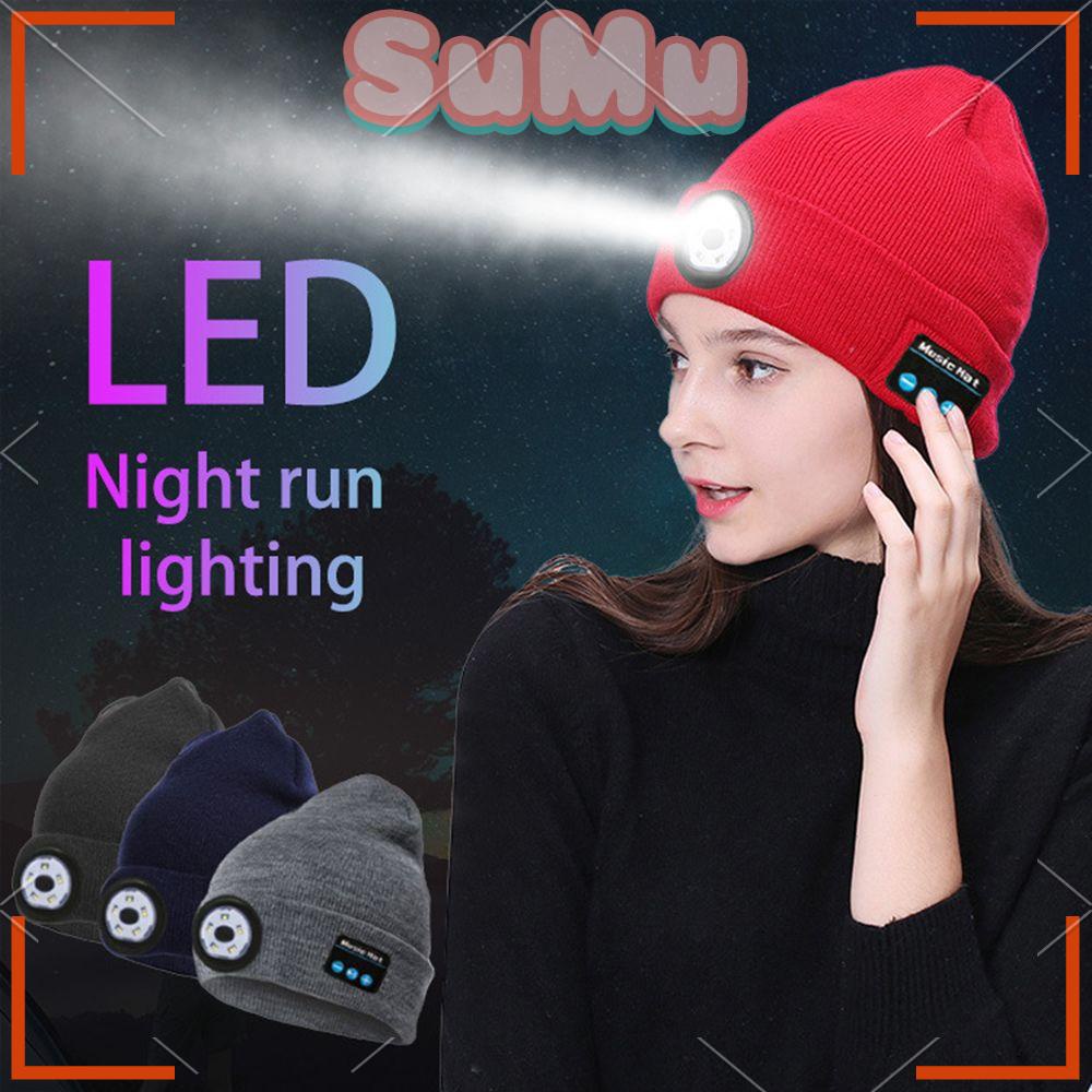 SUMU Mũ beanie Giữ Ấm Tích Hợp Đèn LED Màu Đỏ Và Xanh Dương Cảnh Báo Phát Nhạc Thời Trang Thu Đông