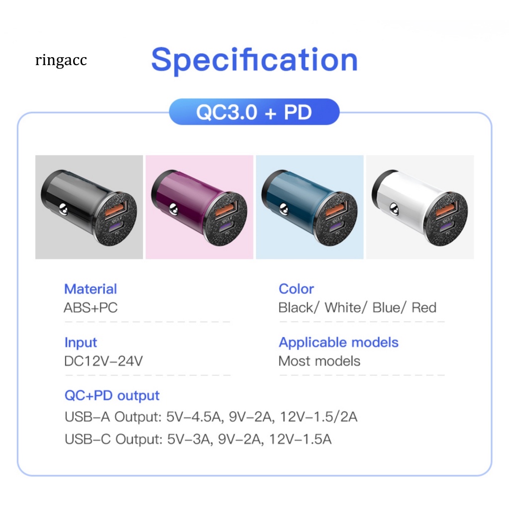 Tẩu Sạc Điện Thoại Nhanh 48W QC30 Mini USB Type-c PD Cho Xe Hơi