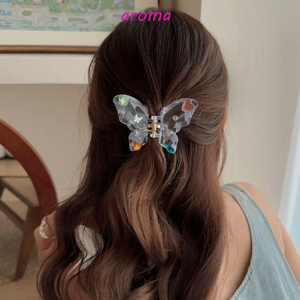 AROMA Kẹp Tóc Càng Cua Bằng Acrylic Trong Suốt Họa Tiết Bướm Phong Cách Hàn Quốc
