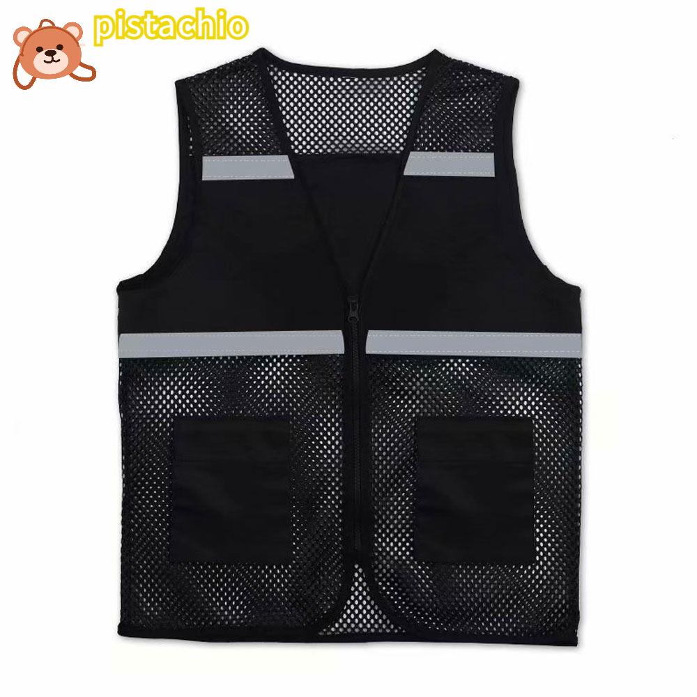 PISTA Áo Bảo Hộ An Toàn, Spandex Với Dải Phản Quang, Dùng Đi Bộ Với Áo Vest Lưới Đen Có Khóa Kéo Dành Cho Xây Dựng Giao Thông Metro