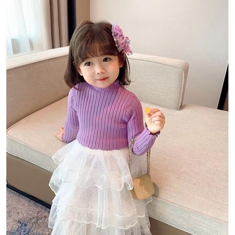 Áo Sweater Cổ Cao Màu Sắc Đơn Giản Thời Trang Xuân Thu Cho Bé