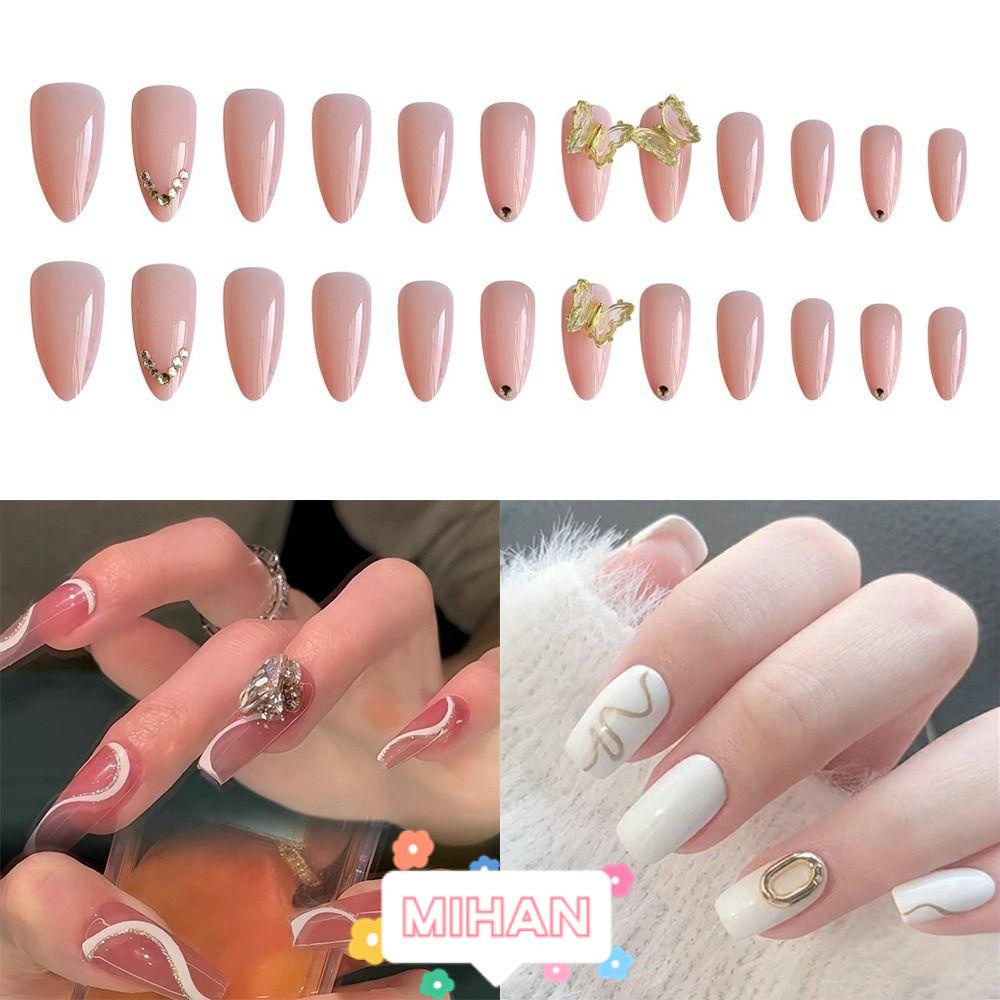 MIHAN1 Set 24 Móng Tay Giả Trang Trí Nghệ Thuật