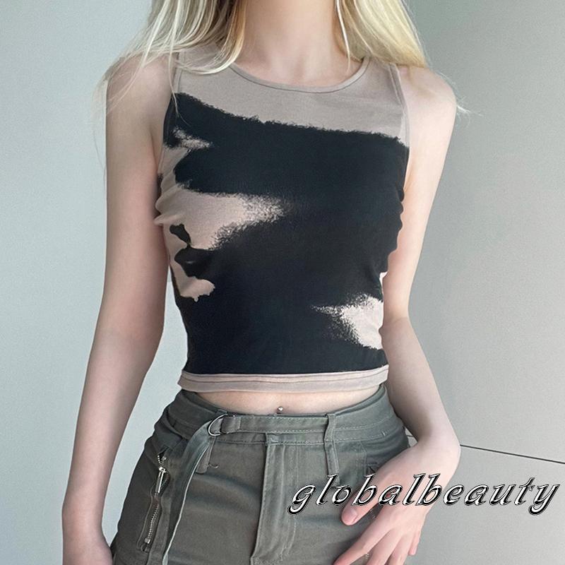 Áo Croptop Không Tay In Họa Tiết Chân Dung Trừu Tượng Thời Trang Mùa Hè Cho Nữ