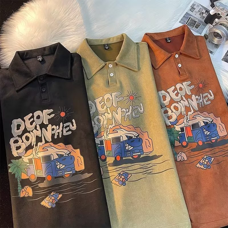 Bộ Áo Thun polo Tay Ngắn Phối Quần Short Da Lộn Thời Trang Đường Phố Mỹ Chất Lượng Cao Cho Nam