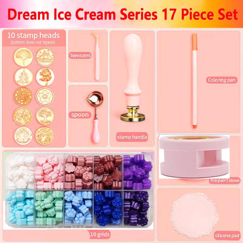 Sáp Seal Kit 17 mảnh phong bì Sáp Seal Craft Kit bao gồm đầu sáp hạt, sáp in pad xử lý lò vv