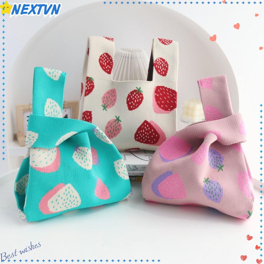NEXTVN Túi Xách Đan Len Họa Tiết Dâu Tây Đáng Yêu Cho Nữ