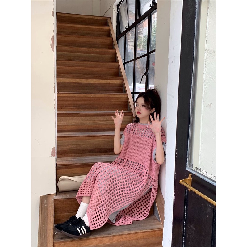 IMAODOU Đầm Midi Dệt Kim Không Tay Dáng Rộng Màu Trơn Thời Trang Mùa Hè Dành Cho Nữ