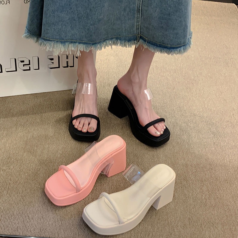 Dép Cao Gót Đế Dày Quai Trong Suốt Thời Trang Dành Cho Nữ