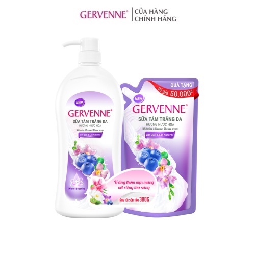 Sữa tắm trắng da Gervenne Việt Quất và Lan Nam Phi 900gr + Túi sữa tắm 380gr (Mùi ngẫu nhiên)