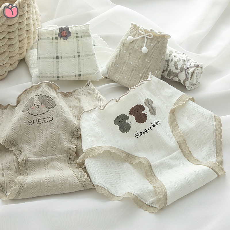 Quần Lót Cotton Không Đường May Lưng Vừa In Họa Tiết Hoạt Hình Xinh Xắn Dành Cho Nữ M-XL JP1VN