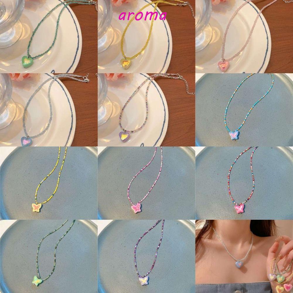 AROMA Vòng cổ Mặt Hình Trái Tim / Bướm Nhiều Màu Sắc Bằng Nhựa Acrylic Y2K Thời Trang Cho Nữ
