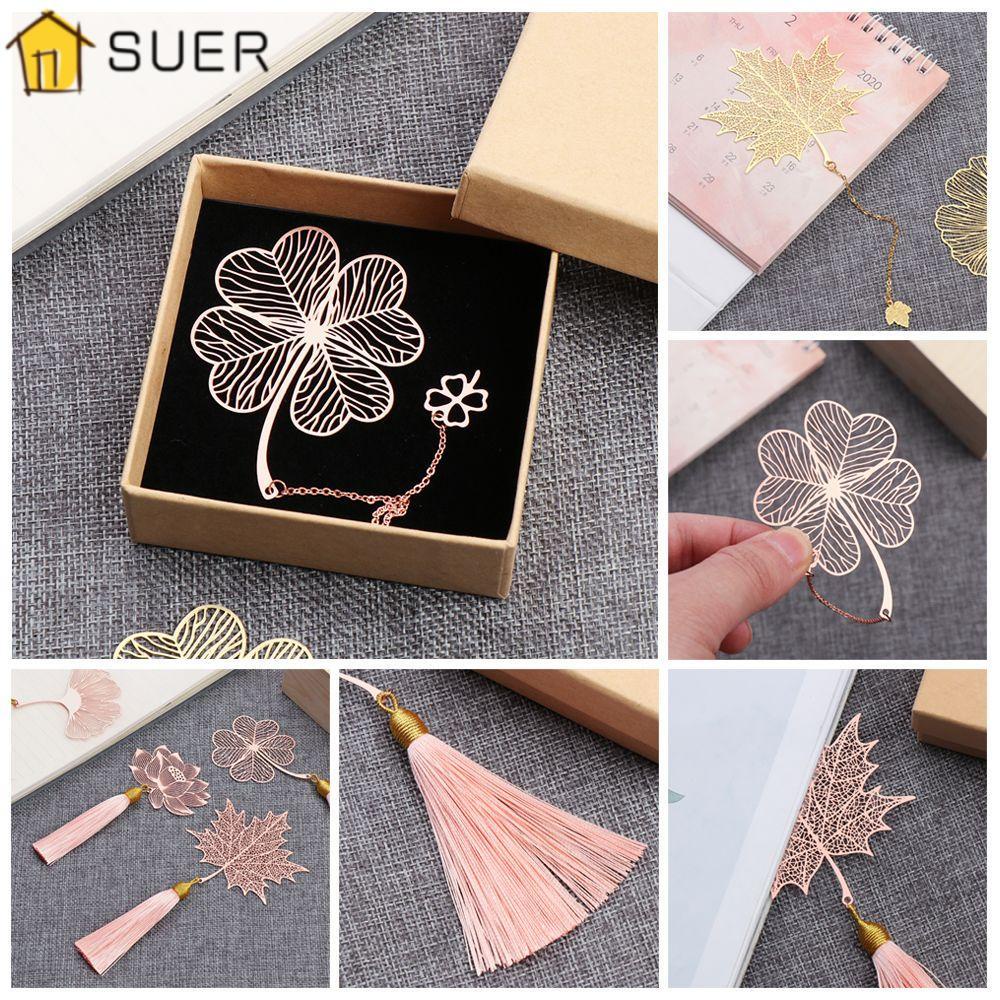 SUENIN Bookmark Kim Loại Hình Chiếc Lá Màu Vàng Hồng Dễ Thương