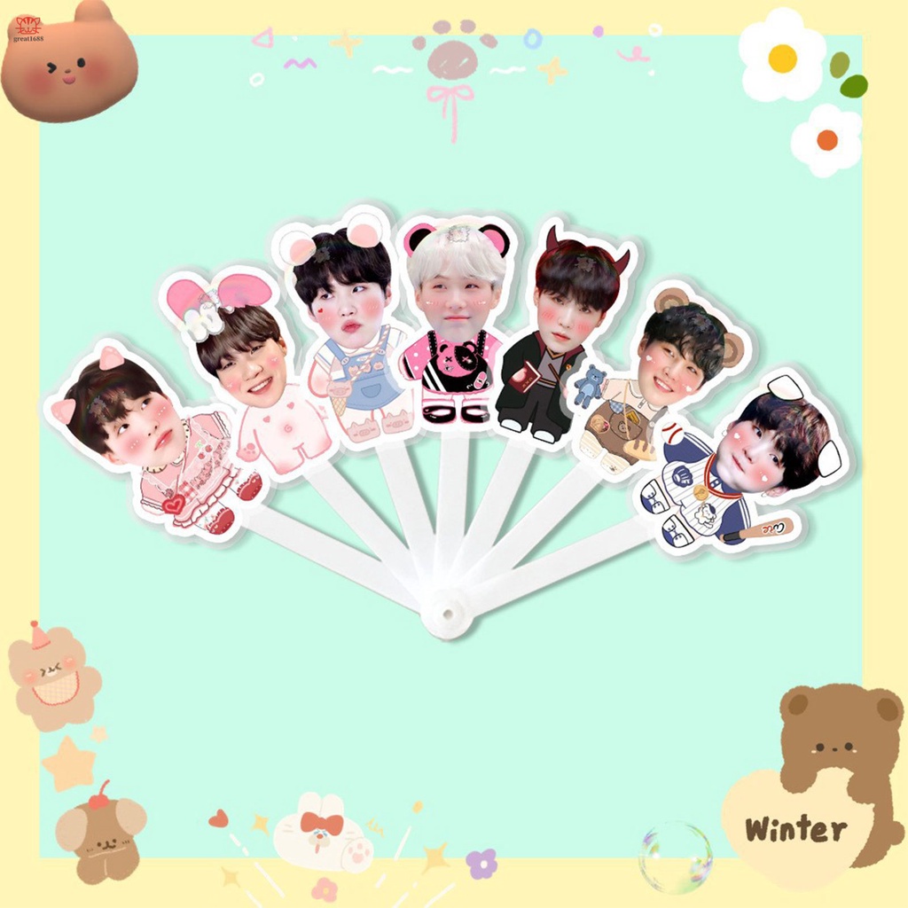 Quạt Xếp Cầm Tay Siêu Nhẹ In Hình Nhóm Nhạc BTS Dễ Thương