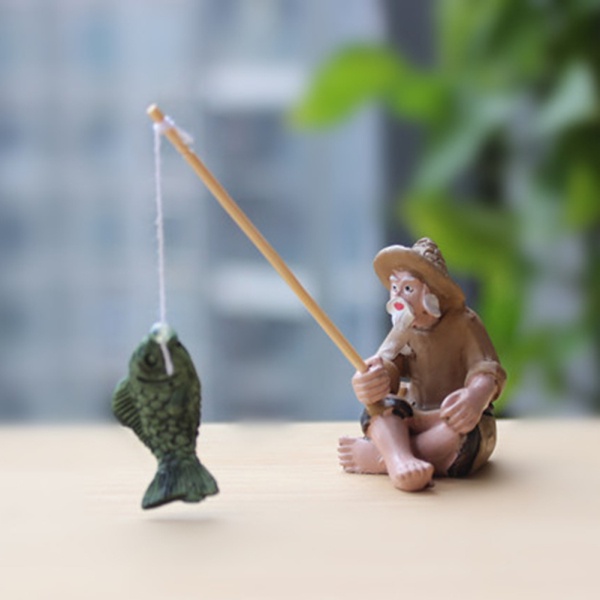 Mô Hình Ông Già Câu Cá Bằng Nhựa Dùng Trang Trí Bể Cá