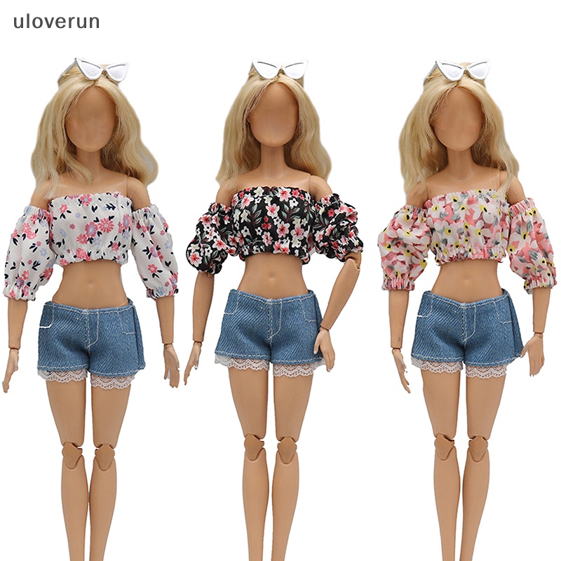 Uloverun Bộ Quần Áo Denim Tay Phồng In Hoa Tinh Tế Sáng Tạo Và Thiết Thực Cho Búp Bê 29cm