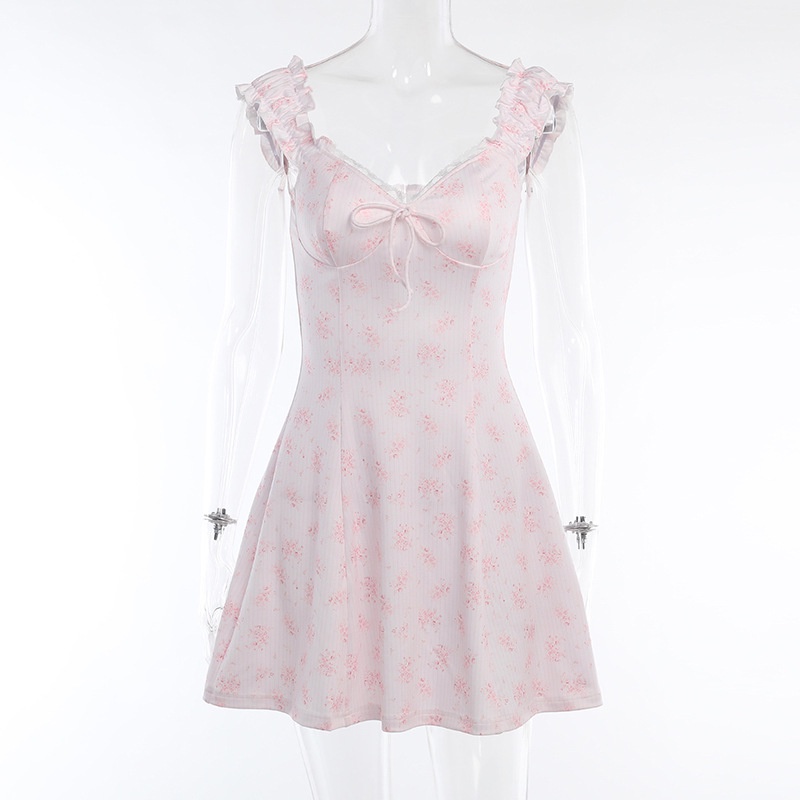 DUNEA Đầm Hai Dây Dáng Ôm In Họa Tiết Hoa Phong Cách Nhẹ Nhàng Thanh Lịch Dành Cho Bạn Nữ