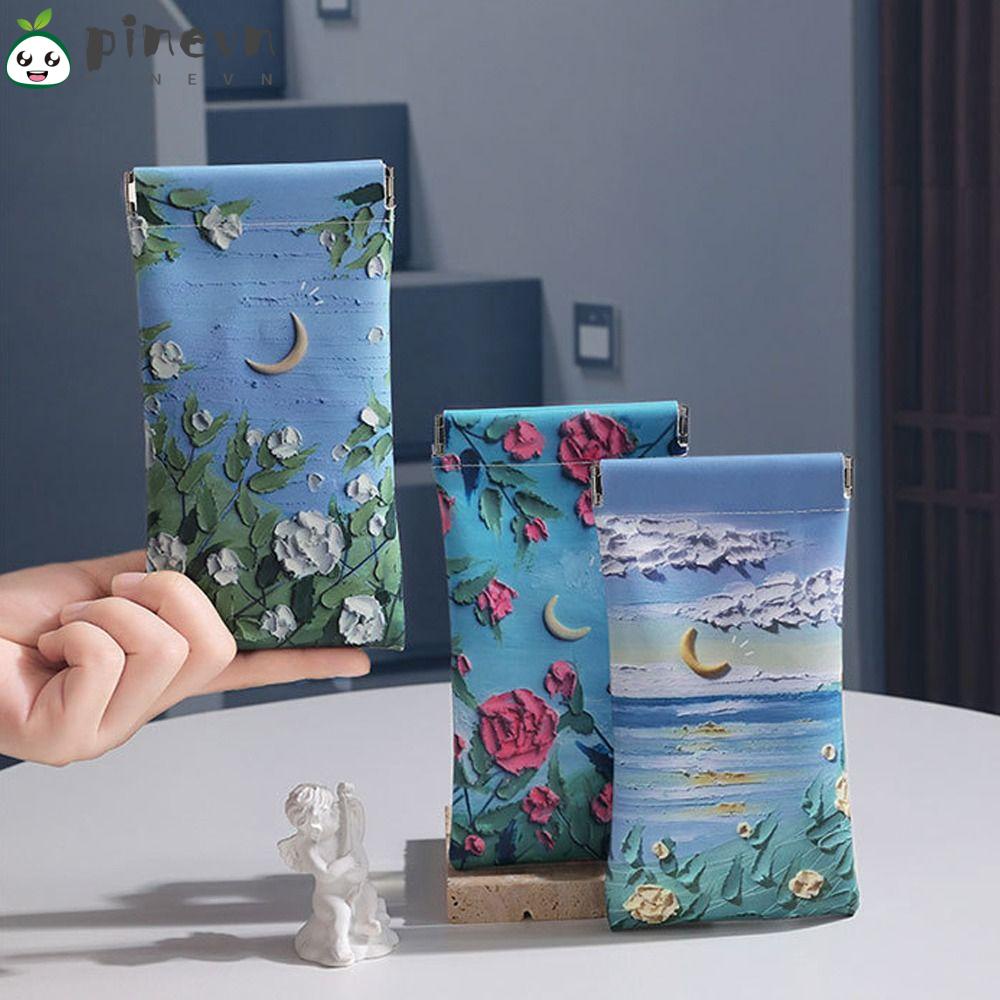 PINEVN Hộp Đựng Mắt Kính Bằng Da PU In Họa Tiết Hoa Tự Động Đóng Chống Nước Cho Nữ