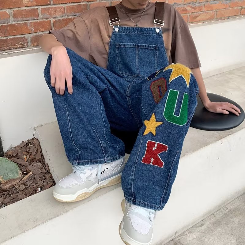 Áo Liền Quần Denim Dáng Rộng Phong Cách Hip Hop Đường Phố Mỹ Cá Tính Cho Nam Nữ