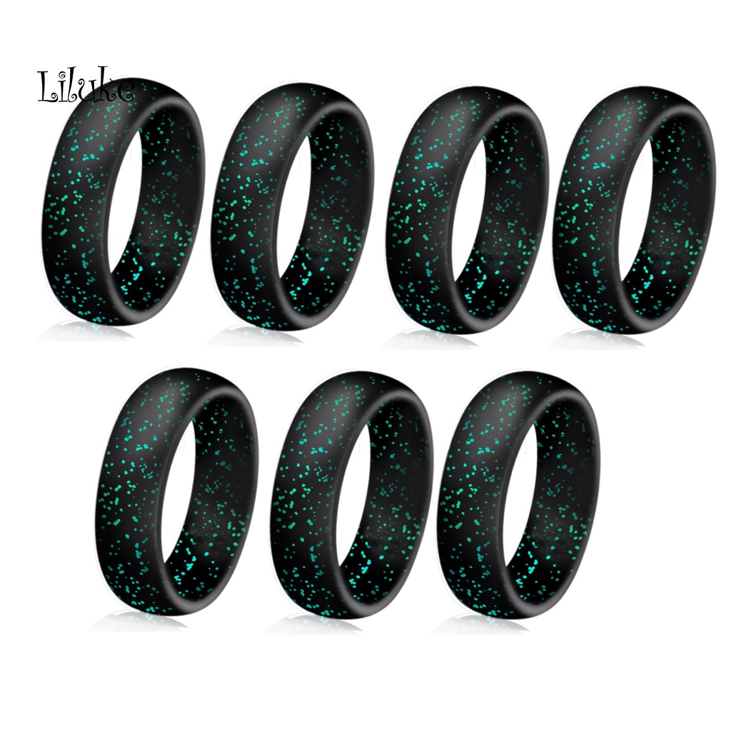 Bộ 7 Nhẫn Silicon Đính Kim Tuyến Nhiều Màu Sắc Thời Trang Cho Nữ