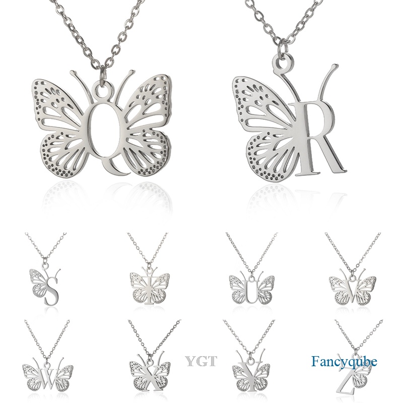 Ygt Vòng cổ Mặt Hình Bướm Và Chữ Cái Bằng Thép Không Gỉ Thời Trang Cho Nữ