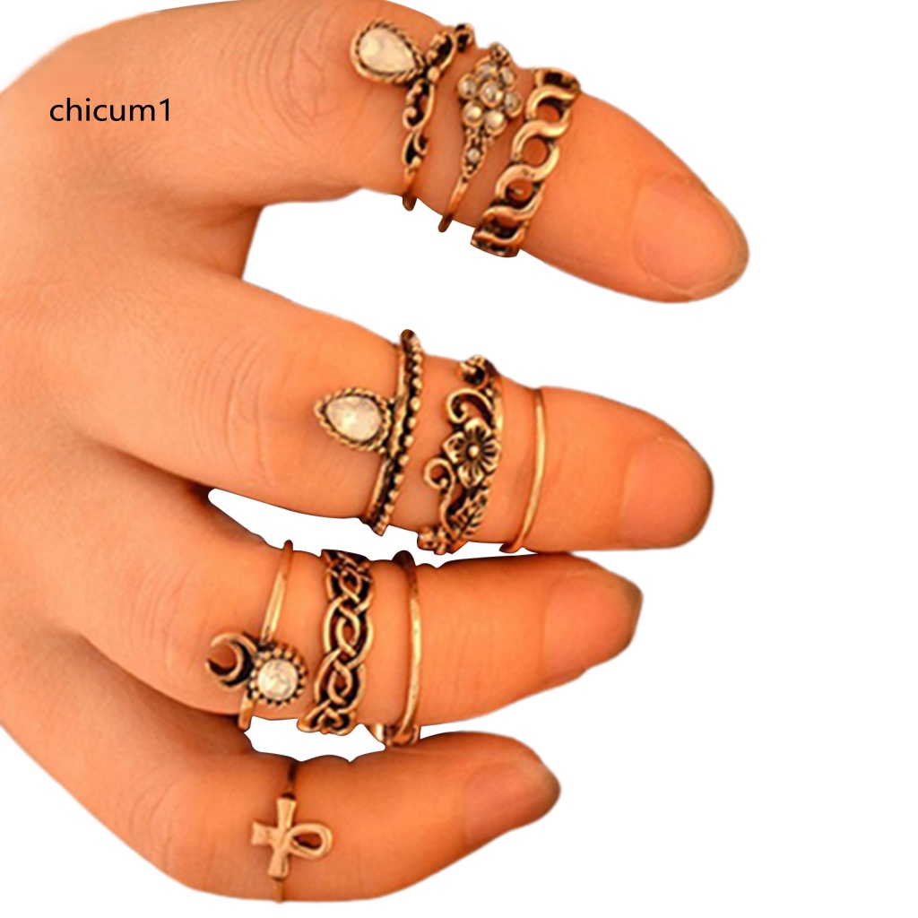Set 10 Nhẫn Đeo Khớp Ngón Tay Phong Cách Vintage Cho Nữ